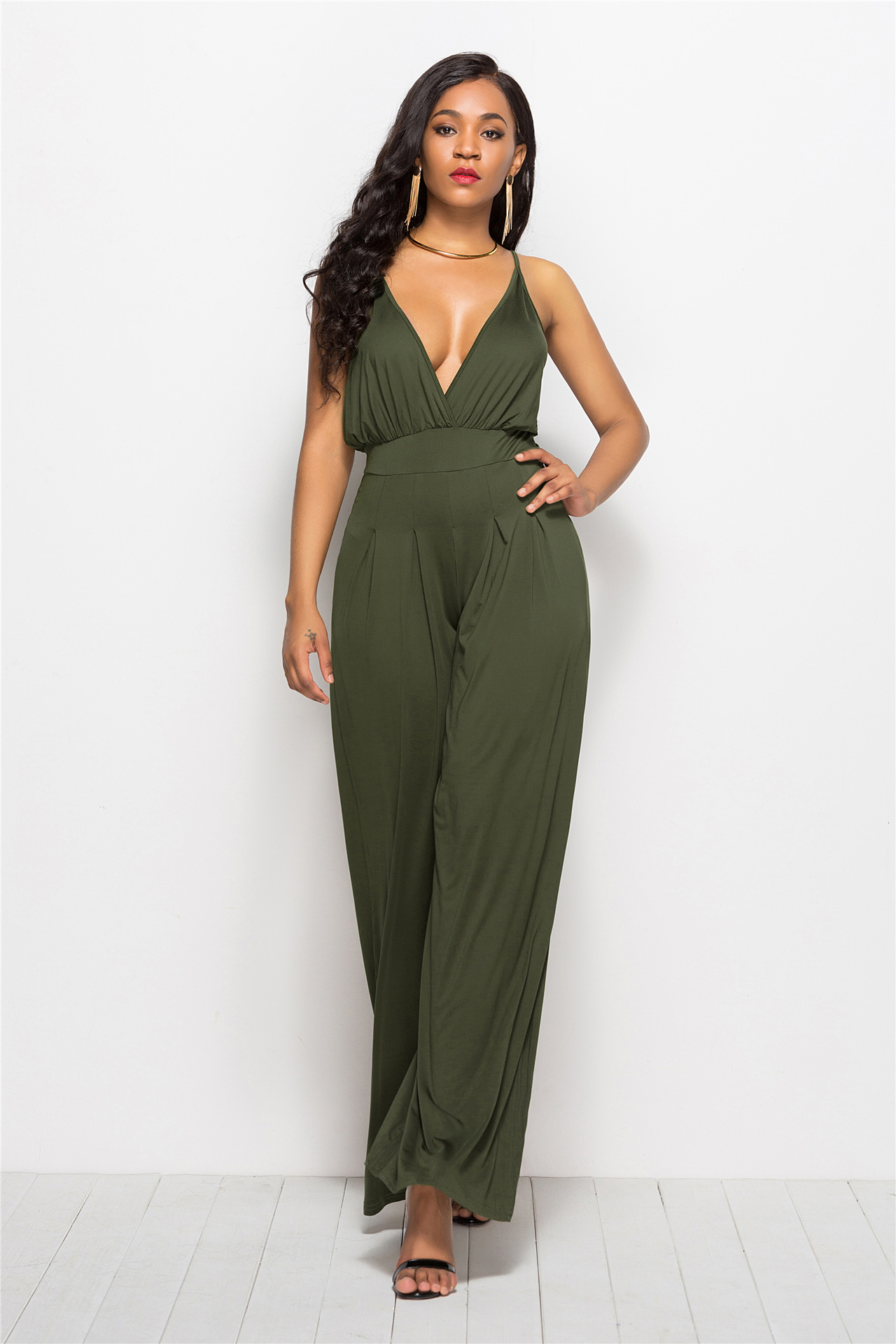 Solid Color Wide Leg Jumpsuit  NSLM33248