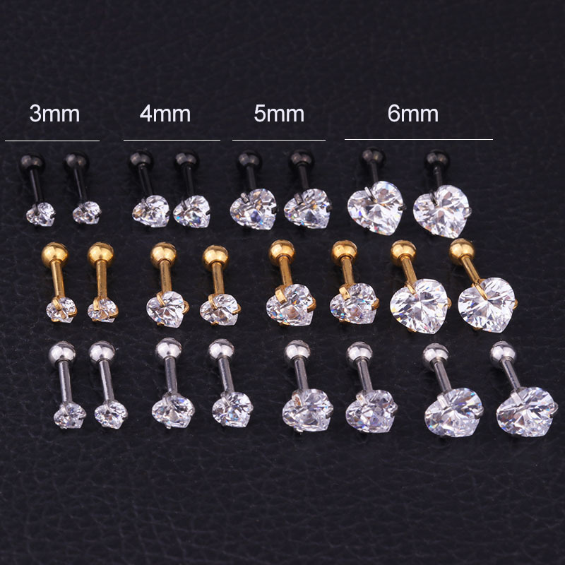 Boucles D'Oreilles Cartilage Mode Cœur Acier Inoxydable 316 Zircon display picture 1