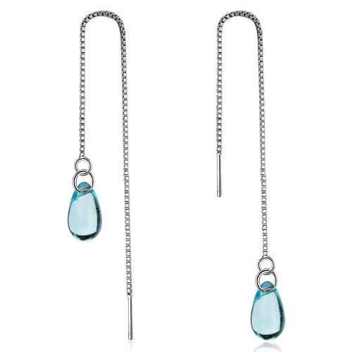 Earrings for Women - Korean Style Fashion, Mori-kei Blue Crystal Teardrop Earrings - Elegant Long Earrings