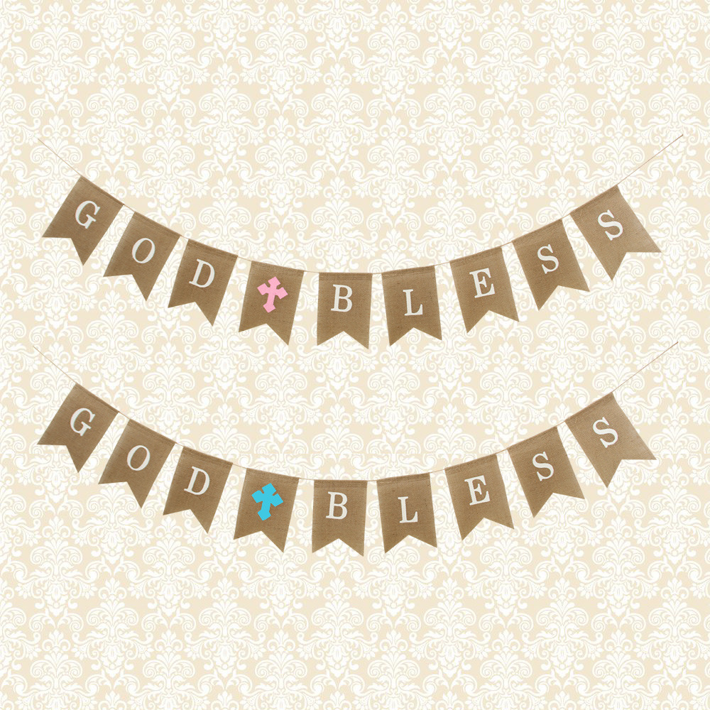 基督教洗礼派对装饰拉旗 鱼尾旗 GOD BLESS麻布燕尾旗 厂家直销