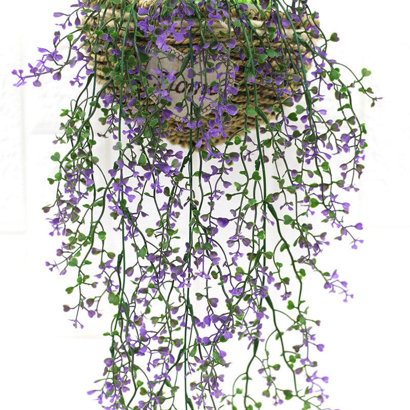 仿真植物藤條悅意草柳條綠植壁掛 假花藤蔓塑料花綠景植物墻裝飾