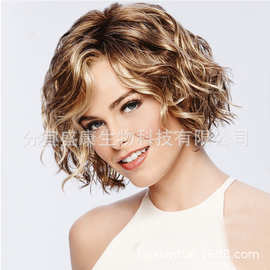 速卖通外贸欧美女士短发蓬松蛋卷反翘卷中短发高温丝假发头套批发