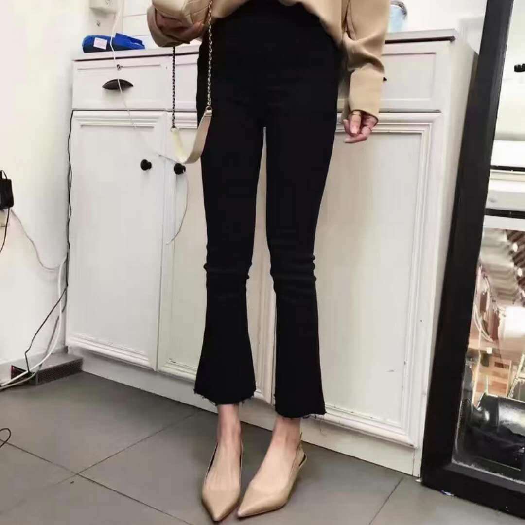 裤子女夏喇叭裤女夏薄款休闲裤流苏毛边微喇裤不规则九分裤