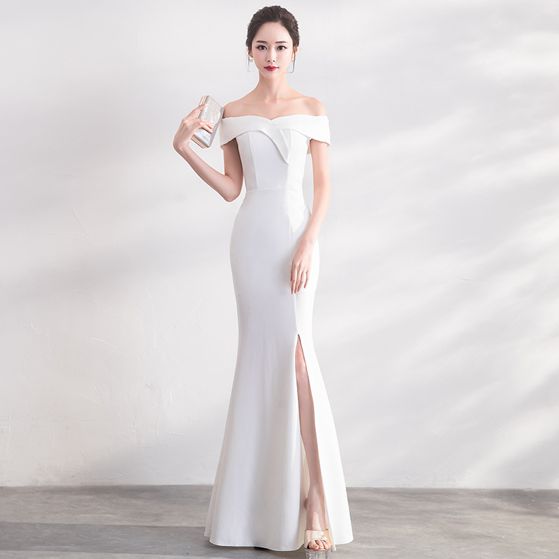 Evening dresses vestido de noche White party evening dress long shoulder Mermaid company meeting girl Evening dresses vestido de noche White party evening dress long shoulder Mermaid company meeting girl