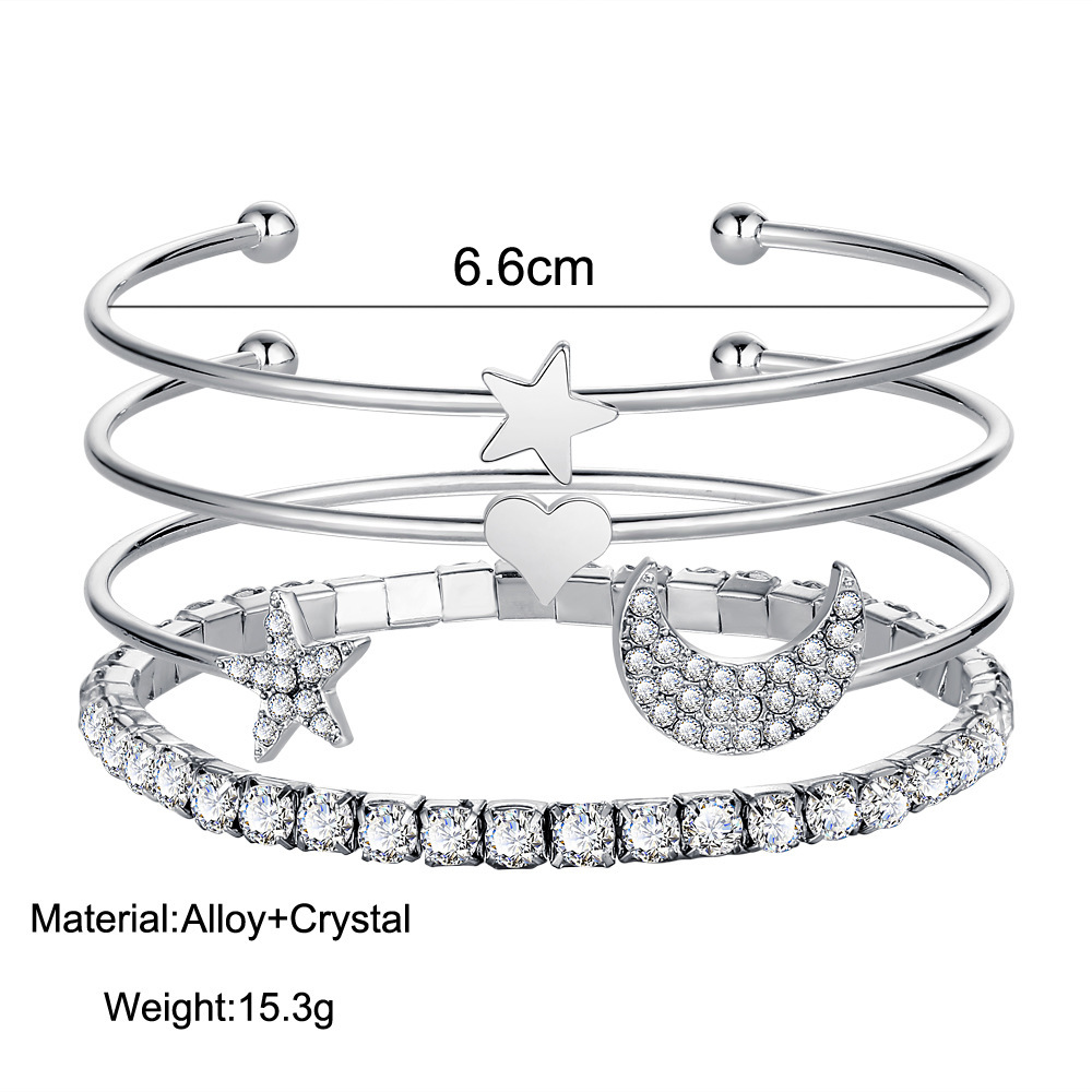 Fashion New  Simple Diamond Crystal Star Moon Four-piece  Alloy Bracelet Wholesale display picture 6