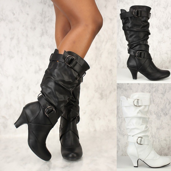 New Round-Headed Metal Decorative Sleeve Boots with Rough heels