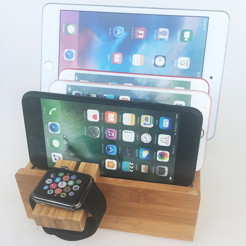 Cross-mirror supply creative applicable Apple Watch bracket mobile phone bracket base bamboo multi-functional storage box