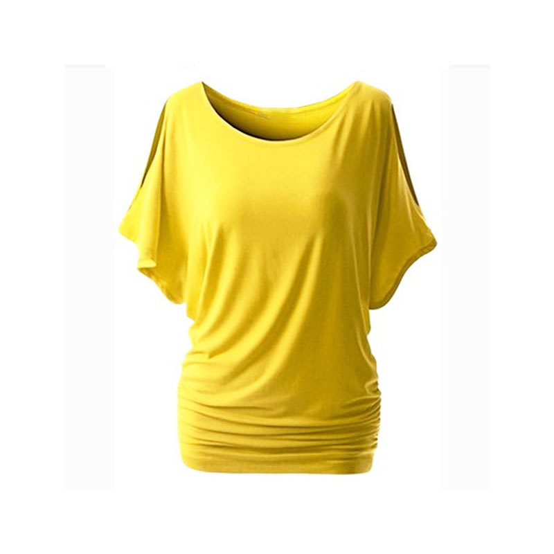 strapless bat sleeve round neck T-shirt  NSOY28471