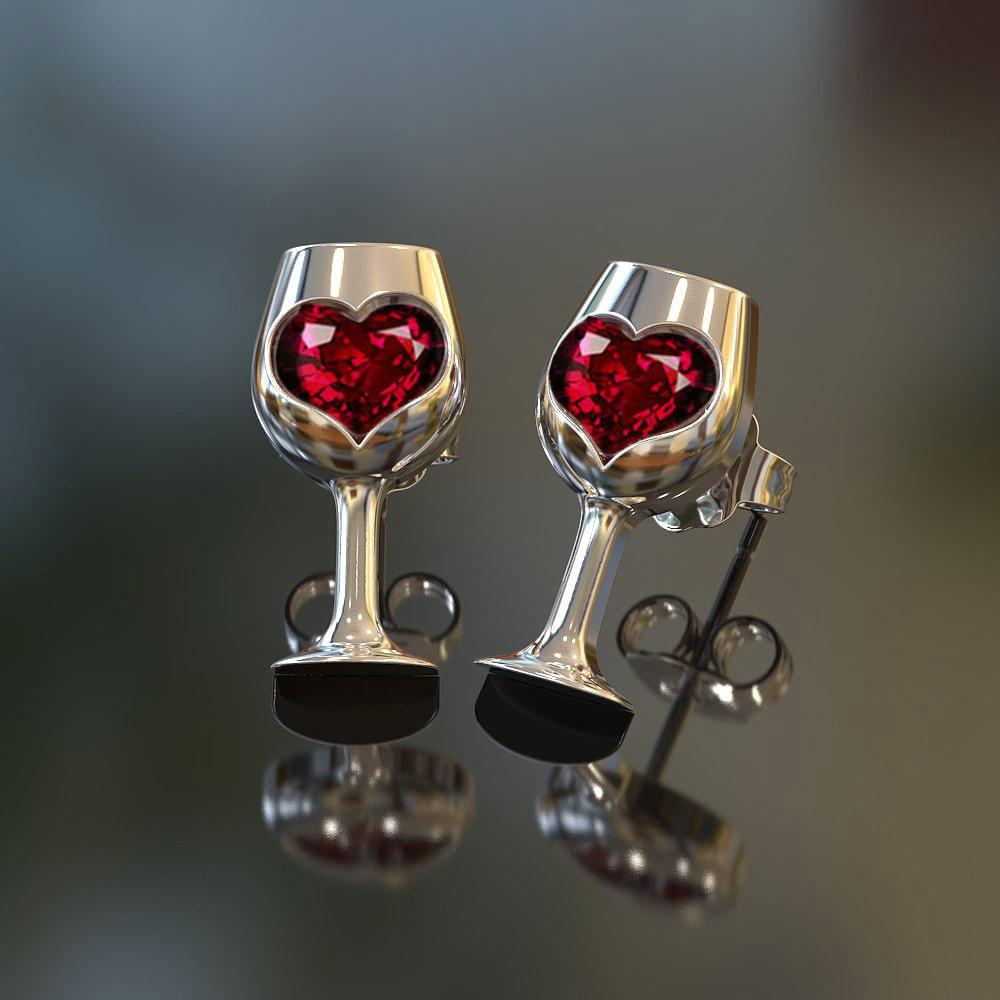 Wish hot new creative red wine high cup love-shaped earrings European women banquet wedding earrings