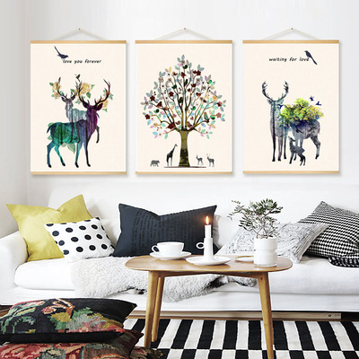 Northern Europe Pachira Elk Like a breath of fresh air Decorative painting a living room sofa TV backdrop Modern minimalist Triplet Hanging picture