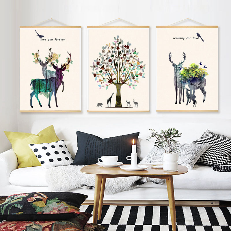 Northern Europe Pachira Elk Like a breath of fresh air Decorative painting a living room sofa TV backdrop Modern minimalist Triplet Hanging picture