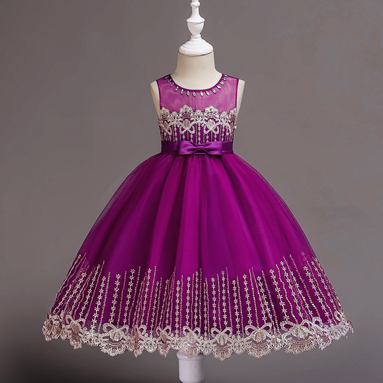 跨境新款女童连衣裙花童蝴蝶结礼服红色公主网纱裙演出服一件代发|ru