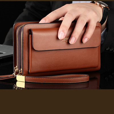 2018新款男士手拿包PU雙拉鏈手包男士商務包廠家直銷壹件代發