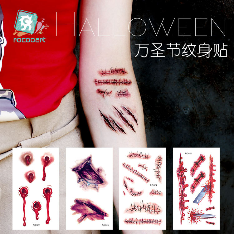 new pattern Waterproof tattoos Customized Halloween terror Wound lifelike Bloodstain Scar pattern Tattoo Sticker