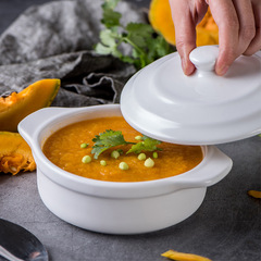 陶瓷蒸蛋碗帶蓋雙耳碗舒芙蕾空氣炸鍋烤碗兒童家用燉湯盅燕窩餐具