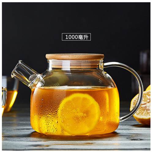 High temperature resistant thickened cold kettle glass tea set floral teapot Heat resistant large capacity transparent short mouth cold kettle with bamboo lid