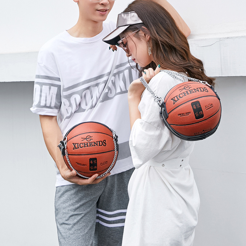 复古真皮男士斜挎单肩包休闲竖款大容量头层牛皮个性篮球形状包包