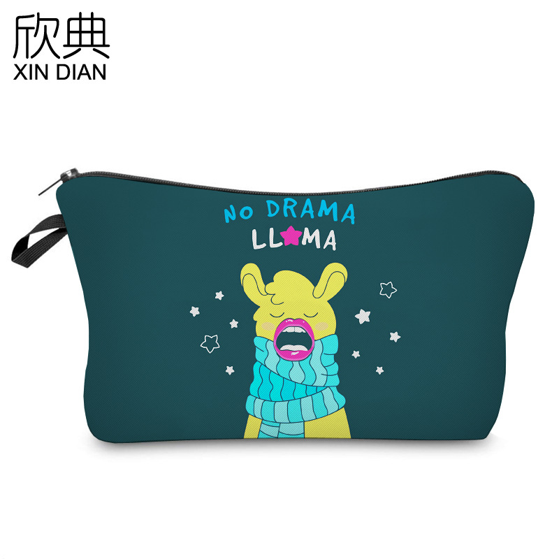 Amazon Digital Printing Cosmetic Alpaca pattern clutch bag lady multi-function travel Storage bag