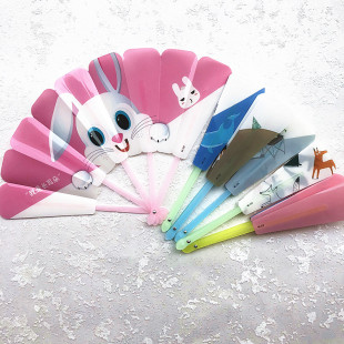 Cute Cartoon Plastic Small Five-fold Fans Children's Portable Folding Fans Students Children's Day Holiday Gifts