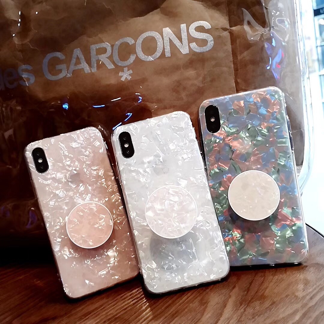 iPhoneX抖音同款贝壳纹手机壳苹果6s贝壳纹支架oppor9s个性保护套
