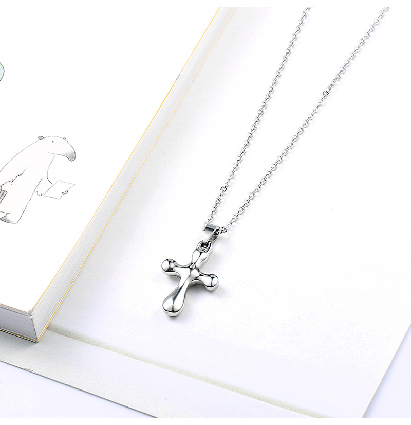 Fashion Cross Titanium Steel Polishing Gold Plated Earrings Necklace 1 Set