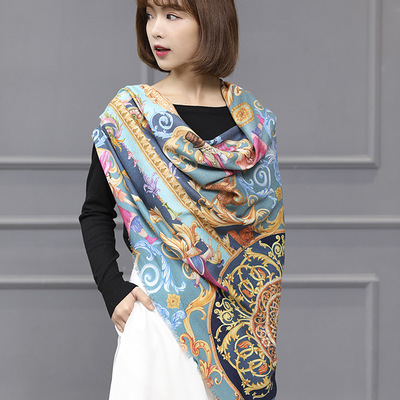 Real silk wool scarf wholesale Blending Shawl Large square 2018 Thin section lady scarf Autumn and winter printing scarf