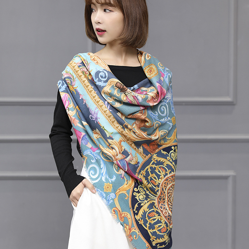 Real silk wool scarf wholesale Blending Shawl Large square 2018 Thin section lady scarf Autumn and winter printing scarf
