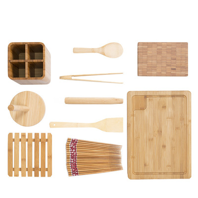【廚房大禮包】年貨煥新套裝 砧板餐具筒竹鏟飯勺竹夾竹筷紙巾架