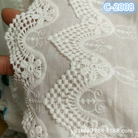 C-2008全纯棉布料2层波浪圆点花朵新版欧式蕾丝家纺洋装辅料