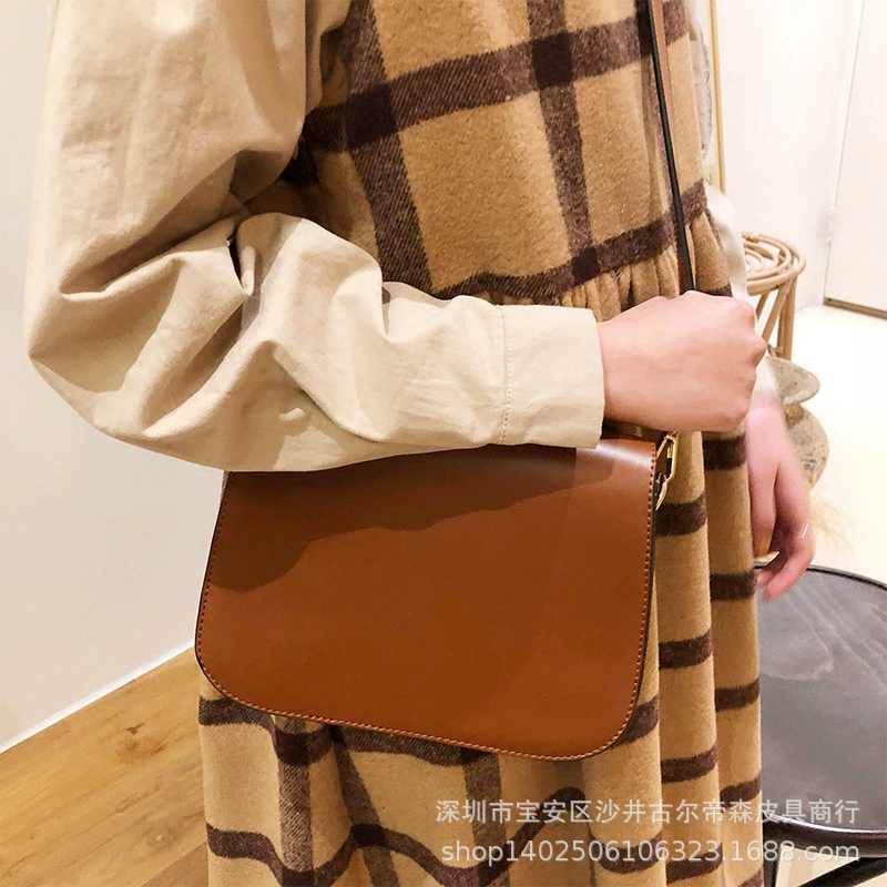 Retro One-Shoulder Bag, Korean Style, PU Leather, 17×22×7 cm, Adjustable Canvas/PU Strap