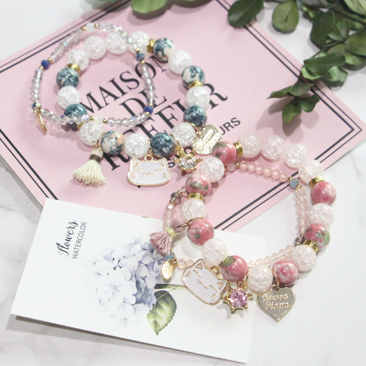 Bohemian Letter Heart Shape Cat natural stone Cracked cystal Bracelets