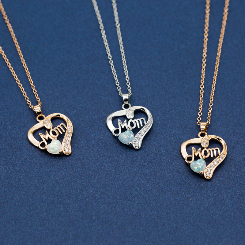 Mother'S Day Festival Copper Simple Style Classic Style Heart Shape Inlaid Gemstone Necklace