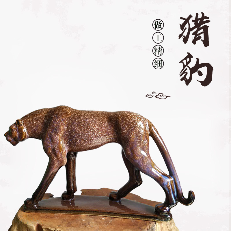 陶瓷工艺品摆件 动物雕塑猎豹 手工定制瓷器摆件装饰 厂家供应