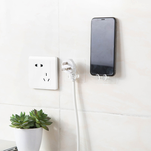Transparent adhesive socket hook for hanging power plug adhesive bracket plastic wall strong nail-free adhesive hook wholesale K