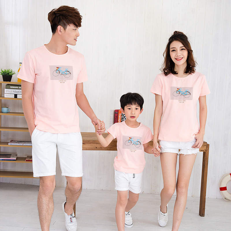 亲子装新款韩版亲子装短袖休闲情侣装一家三四口家庭装一件代发|ru