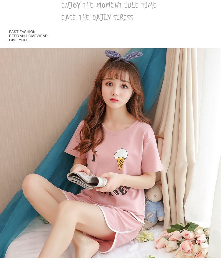 帮手描述图：华信2018睡衣女夏套装大码短袖少女两件套休闲款