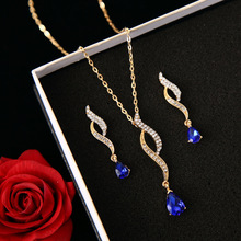 跨境热销爆款饰品满钻水晶套装天使泪缪斯之眼项链耳环两件套