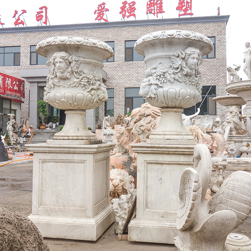 Manufactor Direct selling White marble stone carving European style Flower pot Flower bowl villa Residential quarters gardens Scenery decorate