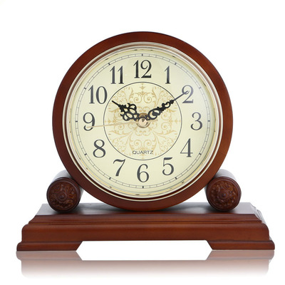 实木新款创意欧式客厅钟表座钟 复古床头卧室静音时钟台钟T1018|ru