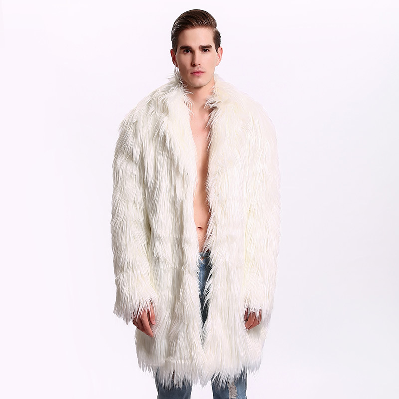 韩版西服领仿皮草外套2018新款仿皮草男士外套大衣长款潮男皮草