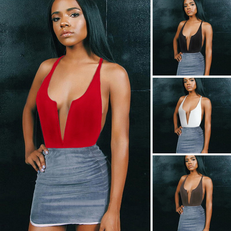 Deep V Neck Halter Bodysuit Sexy Backless Design Adjustable Straps Comfortable Fabric Perfect for Beachwear or Pool