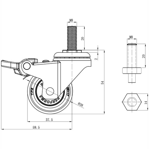 1.5-inch rubber screw rod universal silent casters manufacturer furniture pot stand shelf cart caster TPR wheels
