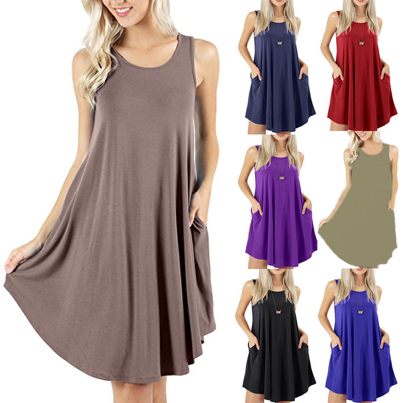 Amazon 2019 summer hot style cuffless bag casual vest T-shirt large swing dress cross-border stock