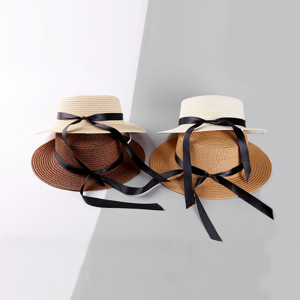 245g Weight Anniversary, Business, Wedding, Birthday Occasion Solid Color Pattern Unisex Gender Basic Style White Color Knotted Ribbon Outdoor Sunscreen Straw Hat 1