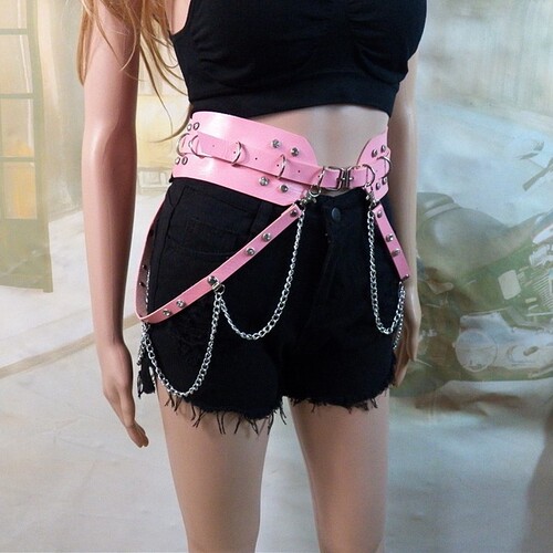 Women girls nightclub singers bar stage performance dress waistband motor cycle style rhinestone hot pole jazz dance waist chain jewelry Harajuk Punk rock Belt 