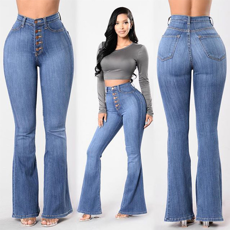 European And American Women's Jeans With High-waisted Studs And Wide Legs Trousers