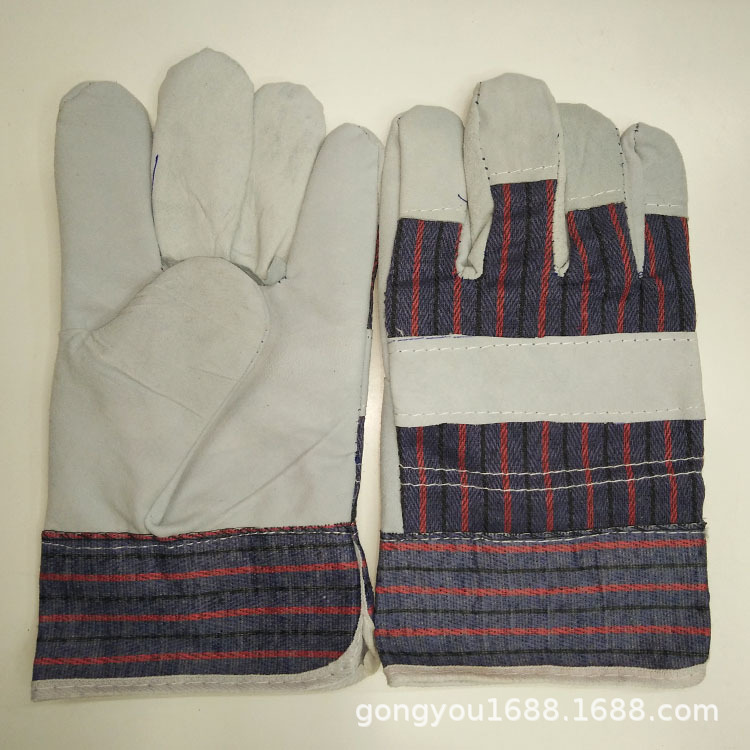 实惠条子c级手套牛皮电焊手套半皮手套劳保防护手套短皮手套焊工