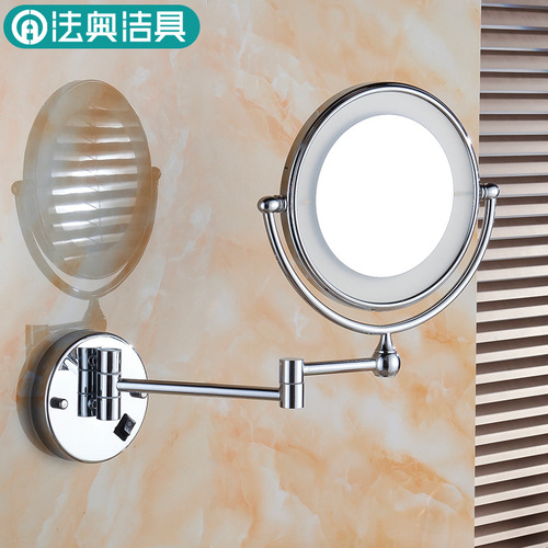 Hole-free bathroom makeup mirror Hotel bathroom double-sided magnifying beauty mirror Wall-mounted foldable LED mirror