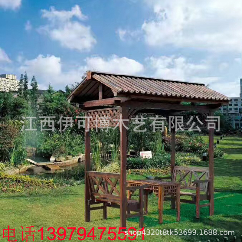 Wholesale and anti-corrosion wood outdoor garden leisure table chair antique wooden flower frame pavilion gazebo scenic spot park essential