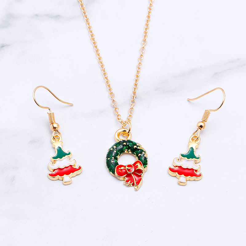 European And American New Ladies Christmas Drip Series Bell Snowman Wreath Santa Claus Necklace And Earrings Suite display picture 33